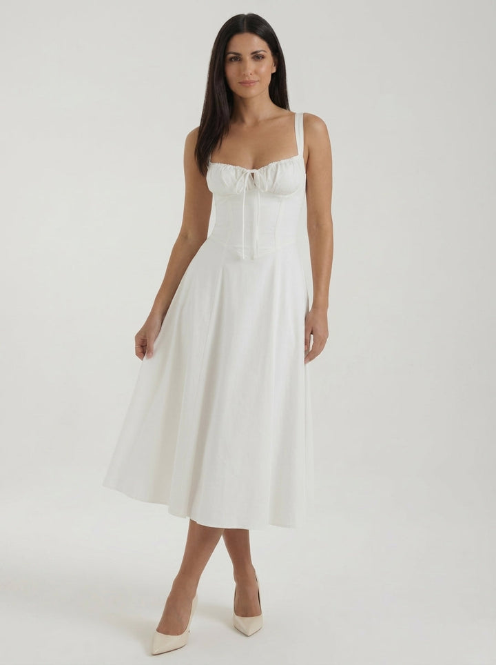 Vestido midi de color jade con cordones