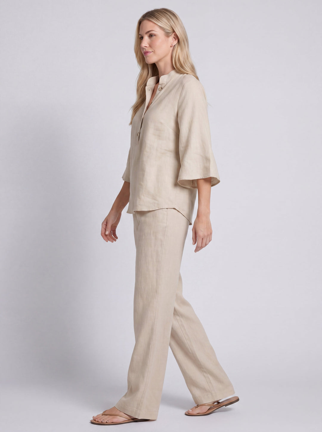 Mariel | Conjunto efecto algodón y lino con mangas murciélago y pantalones anchos