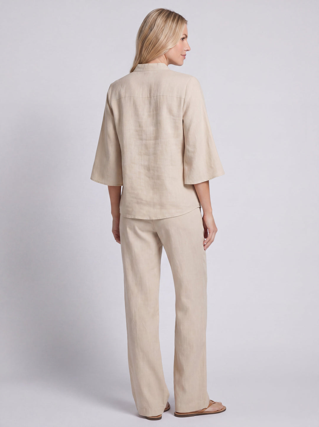 Mariel | Conjunto efecto algodón y lino con mangas murciélago y pantalones anchos