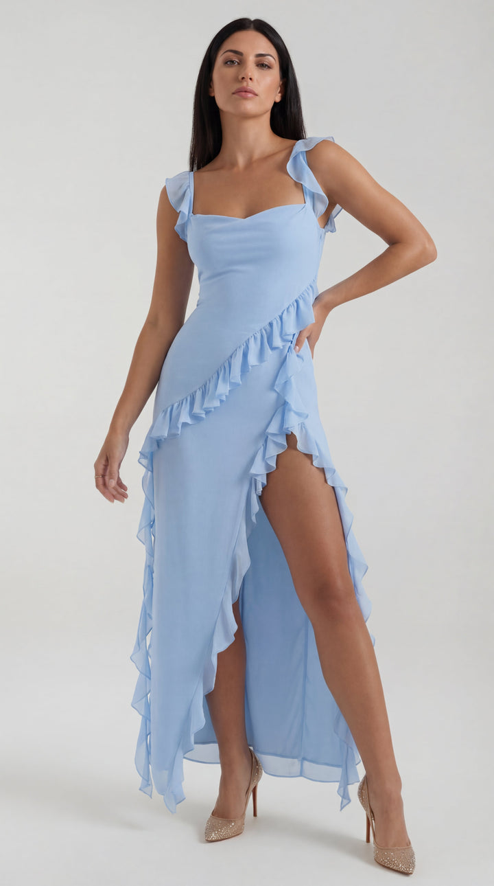 Vestido largo de Susan con volantes