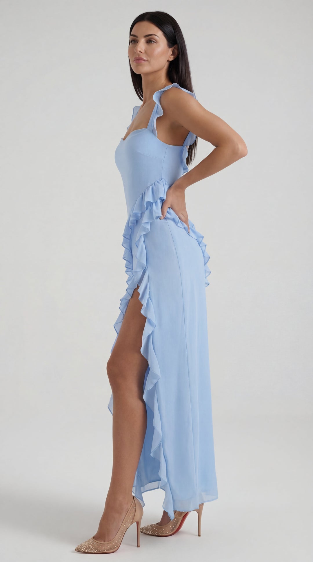 Vestido largo de Susan con volantes