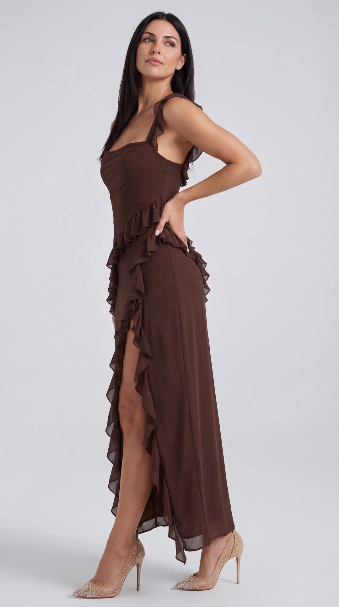 Vestido largo de Susan con volantes