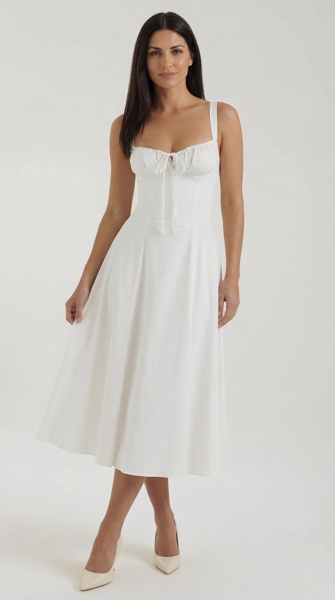 Vestido midi de color jade con cordones