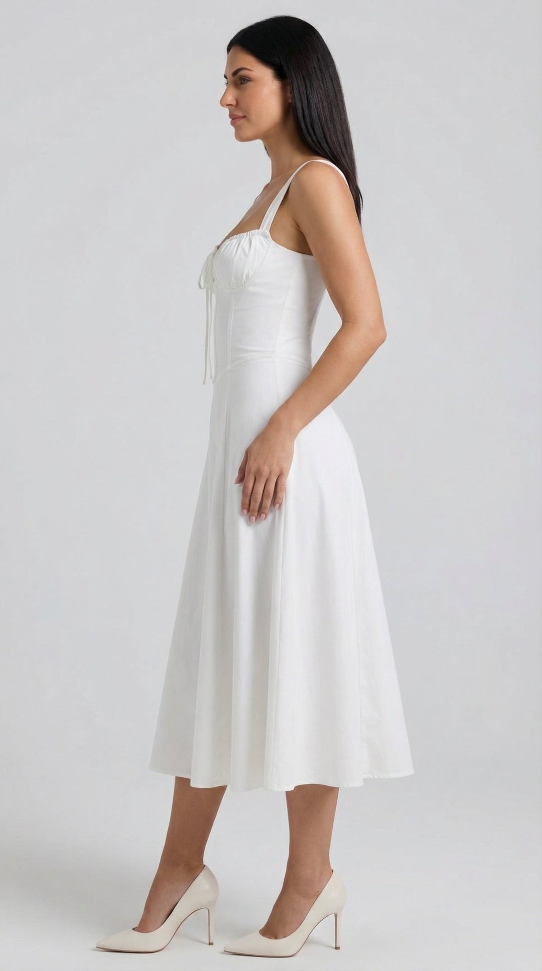 Vestido midi de color jade con cordones