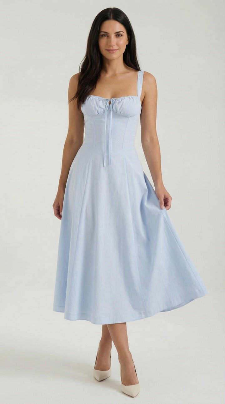 Vestido midi de color jade con cordones