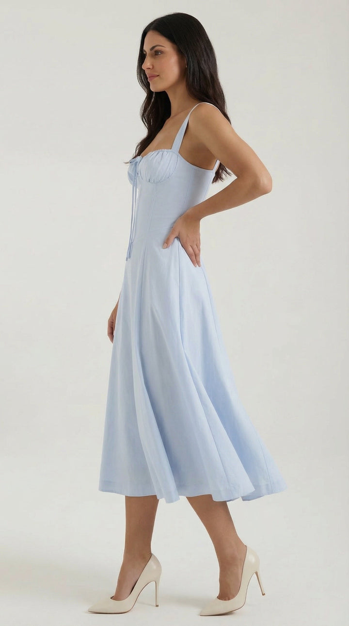 Vestido midi de color jade con cordones