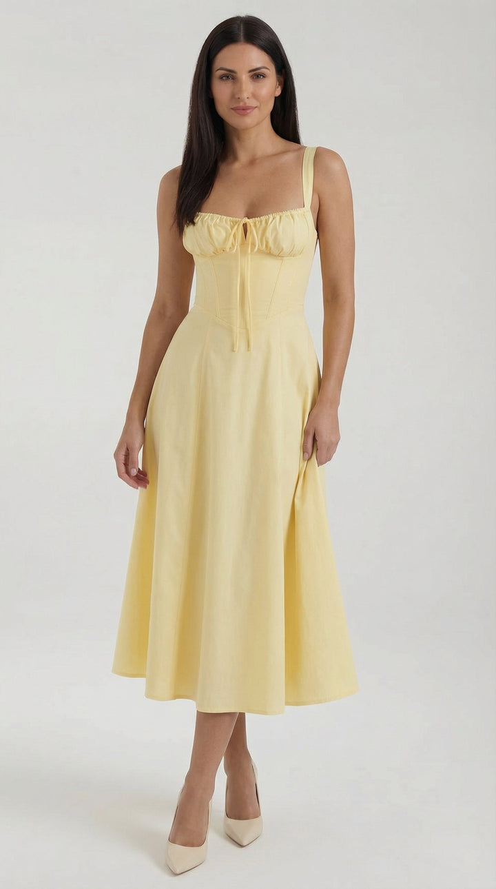Vestido midi de color jade con cordones