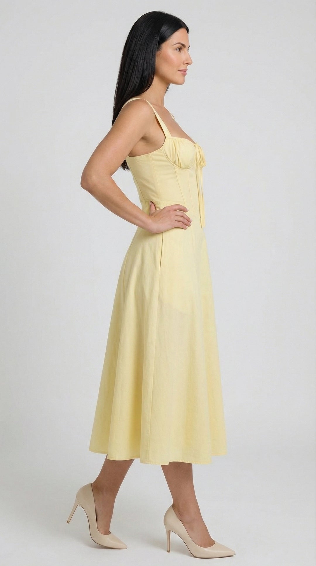 Vestido midi de color jade con cordones