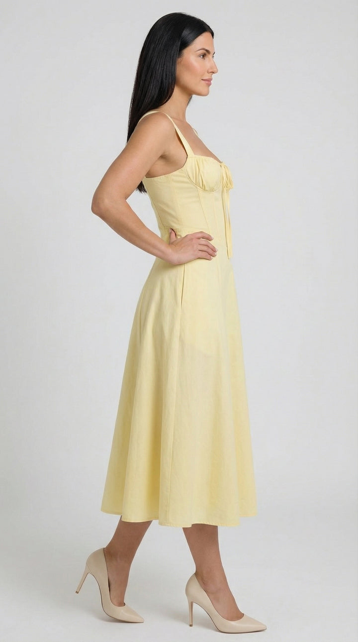 Vestido midi de color jade con cordones