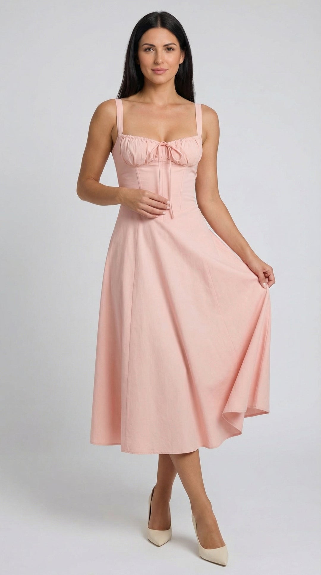 Vestido midi de color jade con cordones