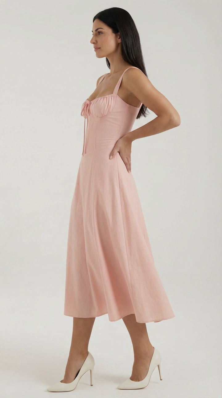 Vestido midi de color jade con cordones