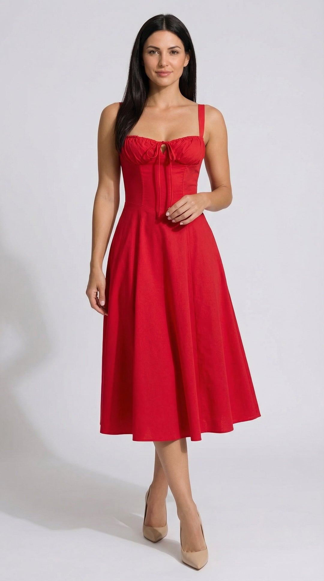 Vestido midi de color jade con cordones