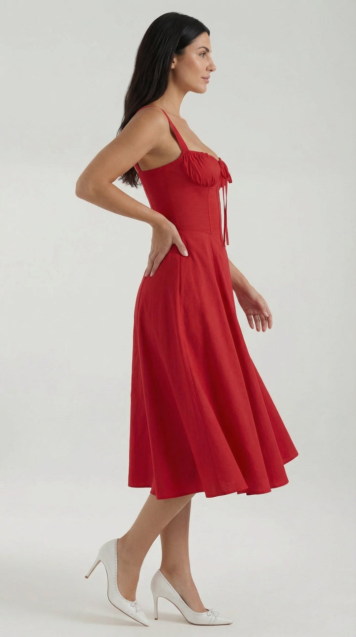 Vestido midi de color jade con cordones