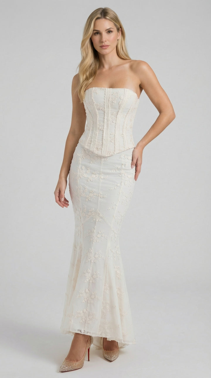 Vestido largo de encaje con corsé Anastasia
