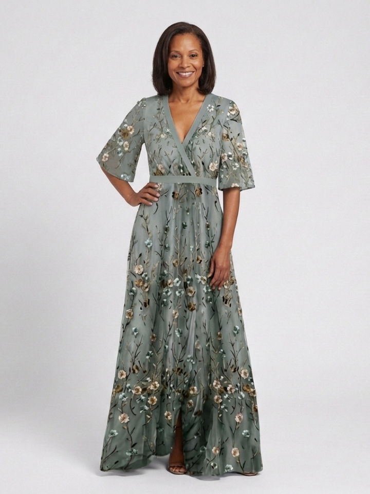 Melodi – Vestido largo de flores con cuello en V