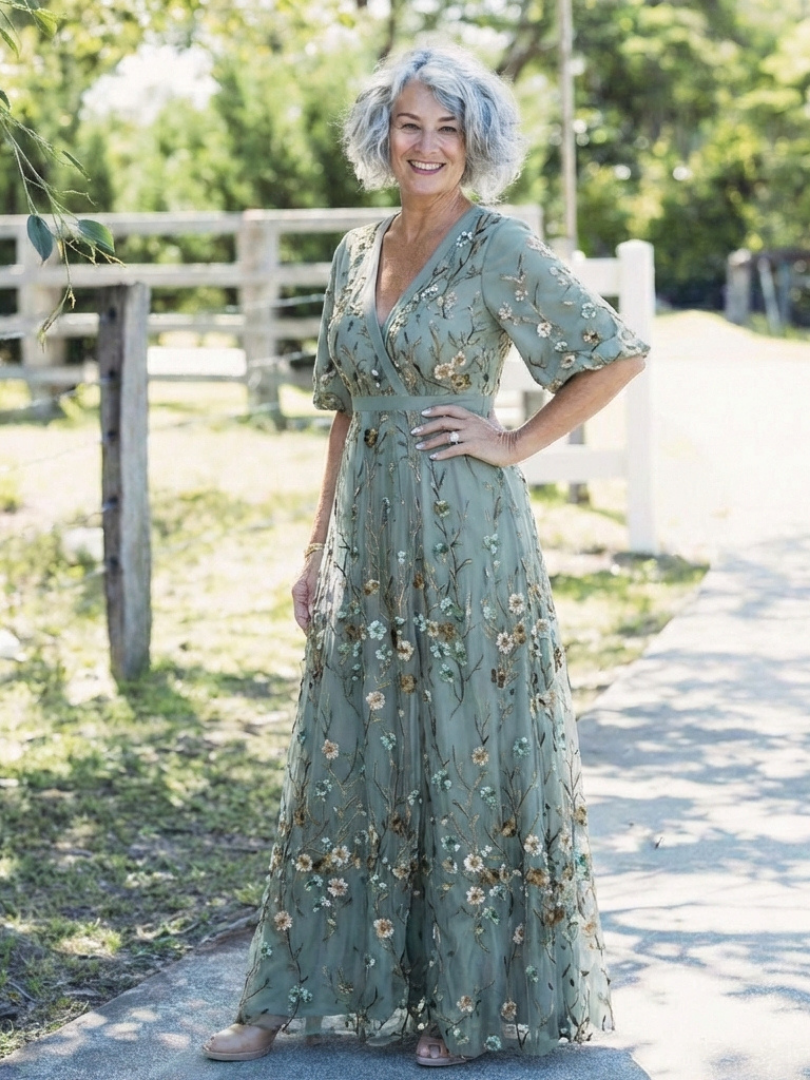 Melodi – Vestido largo de flores con cuello en V
