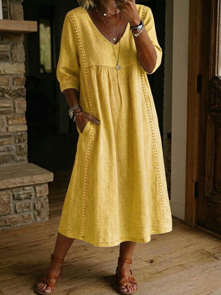 Aurélia | Vestido holgado en efecto lino y algodón con encaje