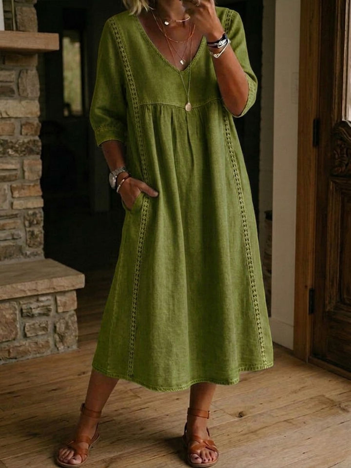 Aurélia | Vestido holgado en efecto lino y algodón con encaje