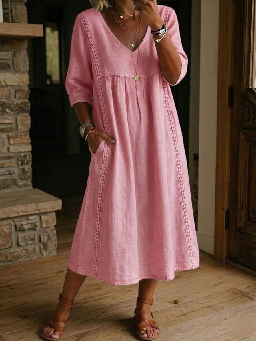 Aurélia | Vestido holgado en efecto lino y algodón con encaje