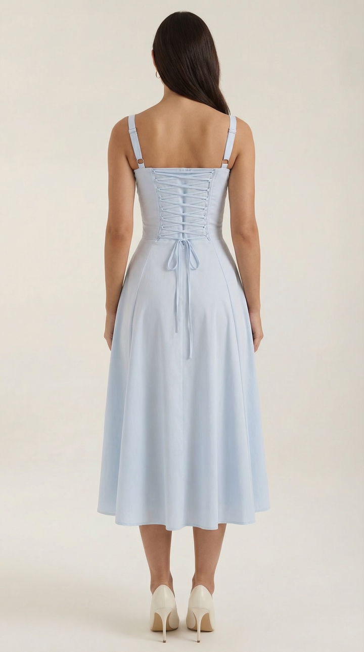 Vestido midi de color jade con cordones