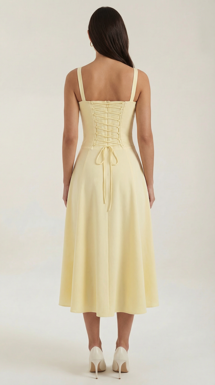 Vestido midi de color jade con cordones