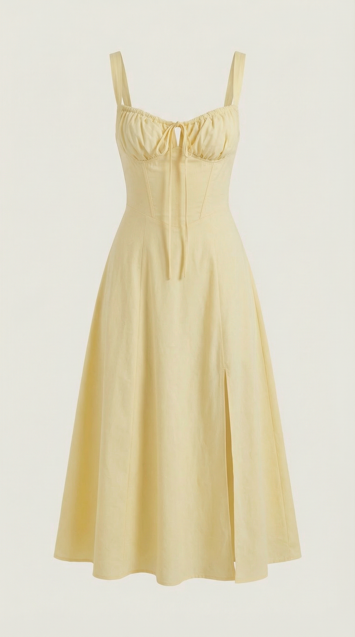 Vestido midi de color jade con cordones
