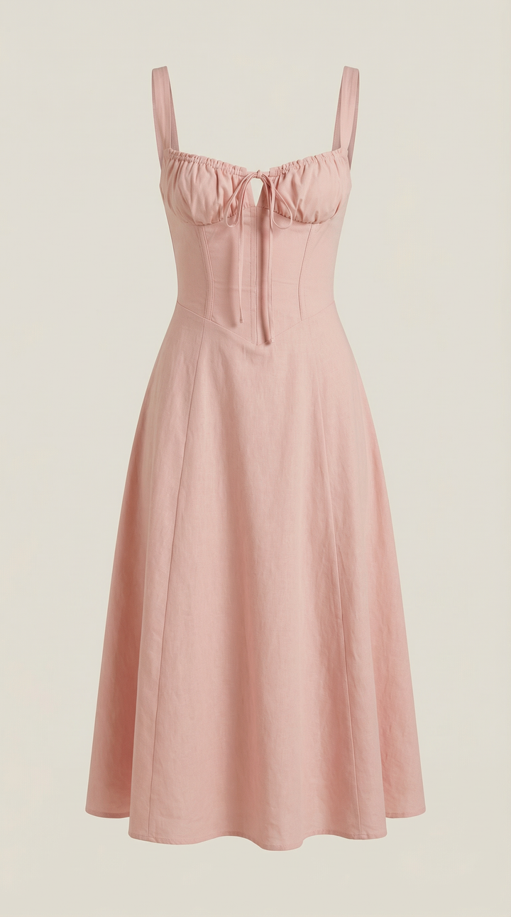 Vestido midi de color jade con cordones