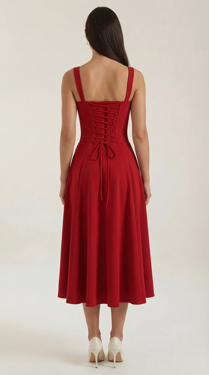 Vestido midi de color jade con cordones