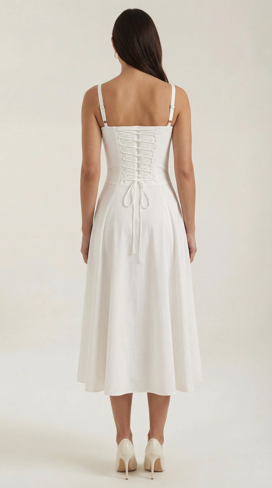 Vestido midi de color jade con cordones