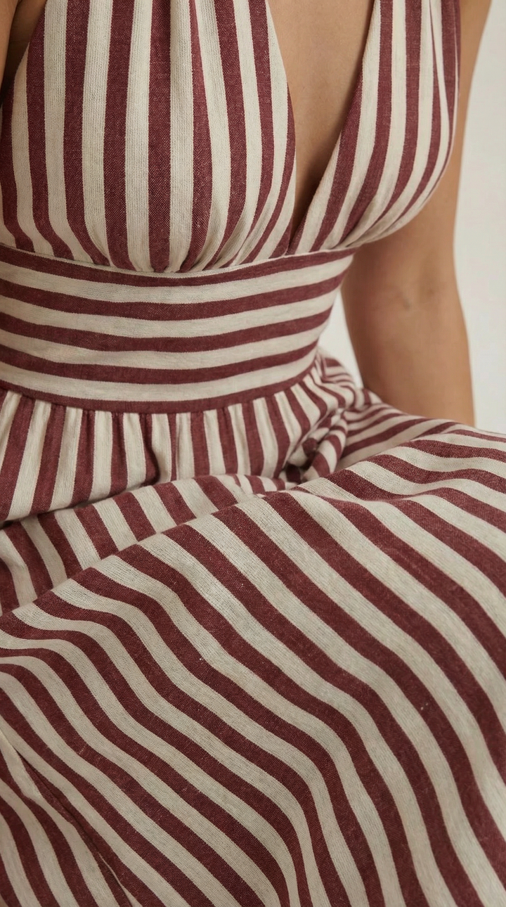Vestido largo a rayas con cuello en V de Sandra