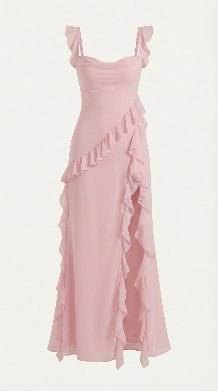 Vestido largo de Susan con volantes