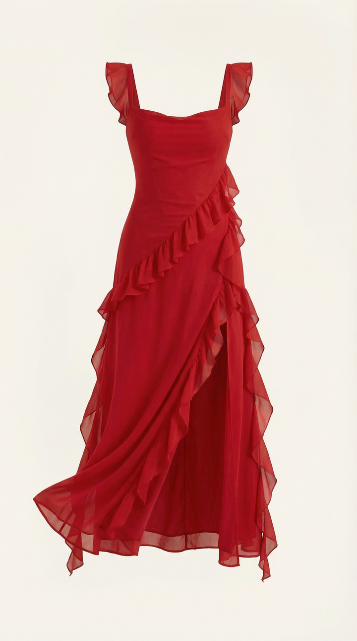 Vestido largo de Susan con volantes